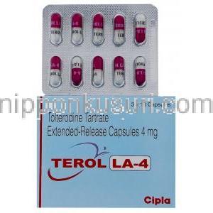 テロール-LA Telol-LA, デトルシトール ジェネリック, 酒石酸トルテロジン 4mg カプセル （Cipla）