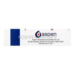 バンコシン,バンコマイシン塩酸塩, 20カプセル,250mg,　箱側面,　製造元：Aspen Australia,インド製