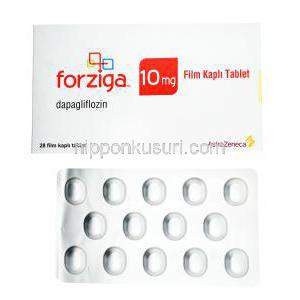 フォージガ(フォシーガ),ダパグリフロジン 10mg　箱,シート表面,　製造元：AstraZeneca(トルコ製)