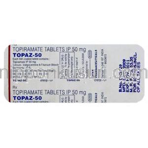 トパーズ Topaz, , トピナ ジェネリック, トピラマート50mg 錠 (Intas) 包装裏面