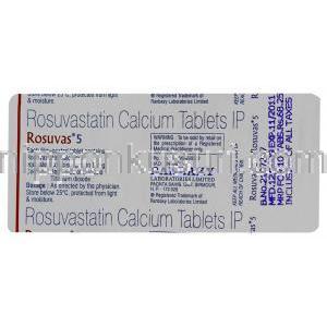 ソルバス Rosuvas, クレストール ジェネリック, ロスバスタチン 5mg 錠 (Ranbaxy) 包装裏面