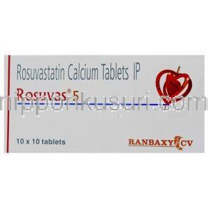 ソルバス Rosuvas, クレストール ジェネリック, ロスバスタチン 5mg 錠 (Ranbaxy) 箱