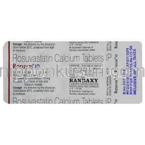 ソルバス Rosuvas, クレストール ジェネリック, ロスバスタチン 5mg 錠 (Ranbaxy) 包装裏面
