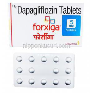 フォージガ(フォシーガ),ダパグリフロジン 5mg　28錠,　製造元：AstraZeneca(トルコ製),箱,シート表