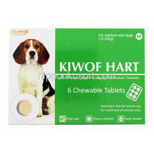 キウォフハート チュアブル錠,中型犬用(12kg-22kg),イベルメクチン136mcg/パモ酸ピランテル114mg,