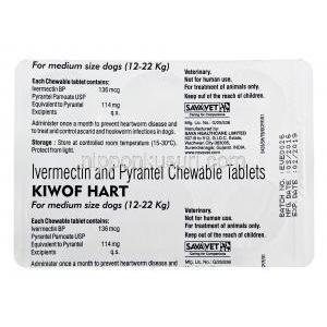 キウォフハート チュアブル錠,中型犬用(12kg-22kg),イベルメクチン136mcg/パモ酸ピランテル114mg,