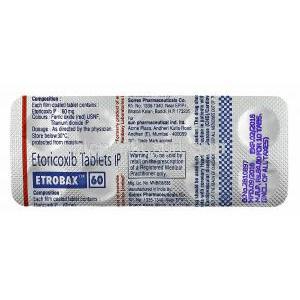 エトロバックス (エトリコキシブ) 60mg 錠剤裏面