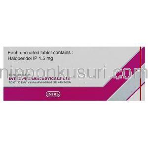 ハロペリドール(セレネースジェネリック) , Trancodol DT,  1.5mg 錠 (Intas)　 製造業者情報