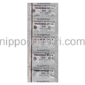 ハロペリドール(セレネースジェネリック) , Trancodol DT,  1.5mg 錠 (Intas)　包装　情報