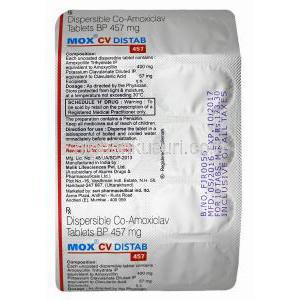 モックス CV (アモキシシリン 400mg/ クラブラン酸 57mg) 錠剤裏面