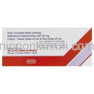 ナルトレキソン (レビアジェネリック), Naltima, 50mg 錠 (Intas)　製造者情報