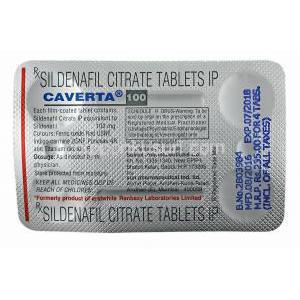 カベルタ (シルデナフィル) 100mg 錠剤裏面