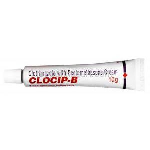 クロシップ B クリーム,ベクロメタゾン 0.025%/ クロトリマゾール 1%,クリーム 10 g, 製造元：Cipla,箱情報, チューブ表面