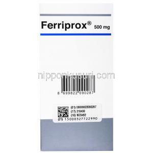 フェリプロックス, デフェリプロン 500mg 100tabs,　製造元：Apotex, 箱裏面