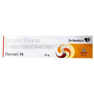 エベルコナゾール(1%)/モメタゾン(0.1%)　配合　クリーム　15g, Evernet-M,製造元：Dr.Reddy's,箱表面