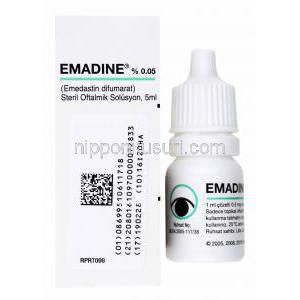 エマジン,　エメダスチン点眼薬, 0.05% 5ml,箱,　ボトル表面