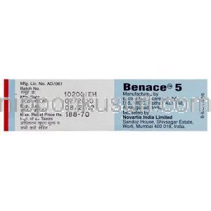 ベナゼプリル(チバセンジェネリック),Benace, 5mg 錠  (Novartis) 製造者情報