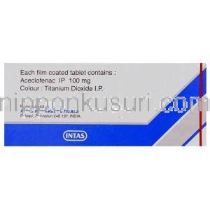 アセクロフェナク, Hifenac, 100mg 錠 (Intas) 成分