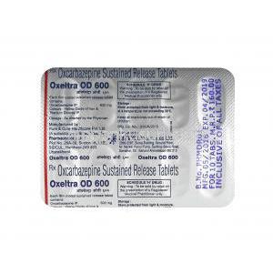 オクセルトラ (オクスカルバゼピン) 600mg (口腔内崩壊錠) 錠剤裏面