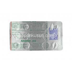 アトルフィット (アトルバスタチン) 20mg 錠剤裏面