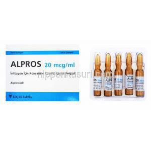 アルプロス,アルプロスタジル注射,20mcg/ml 1ml 5アンプル,　箱,アンプル表面