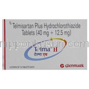 テルミサルタン/ヒドロクロロチアジド配合, Telma-H, 40mg/ 12.5mg錠 (Glenmark) 箱
