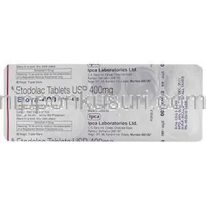 エトドラク （オステラック / ハイペン ジェネリック）,  Eleva 400MG 錠 (IPCA) 包装