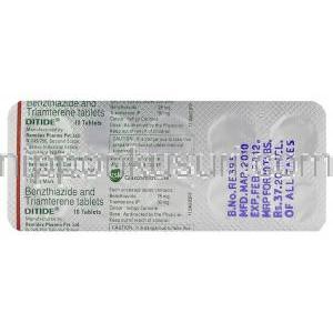 トリアムテレン/ベンズチアジド配合, Ditide, 50  25 mg 錠 (GSK) 包装裏面