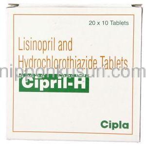 リシノプリル / ヒドロクロロチアジド配合, Cipril-H, 5mg/12.5mg 錠 (Cipla) 箱