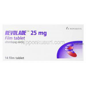 レボレード 25mg, エルトロンボパグオラミン, 14錠,　製造元：ノルバティス,箱 