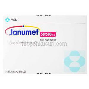 ジャヌメット, シタグリプチン/メトホルミン,　50mg/1000mg, 56錠,製造元：MSD, 箱表面