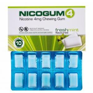 Nicogum4,　ニコチン代替療法用ガム 4mg, ミント味，箱,　シート