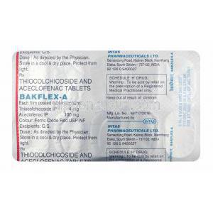 バクフレックス A (アセクロフェナク/ チオコルチコシド) 4mg 錠剤裏面