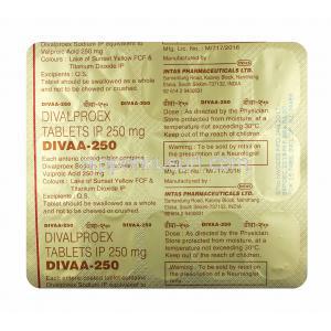 ディバー, ジバルプロエクス 250mg 錠剤裏面