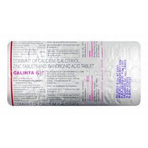 カリンタ キット (カルシウム/ カルシトリオール/ 亜鉛/ イバンドロン酸) 錠剤裏面