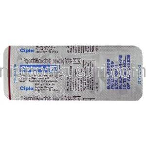 プロプラノロール （インデラル ジェネリック）, Ciplar-LA 20MG 錠 (Cipla) 包装裏面