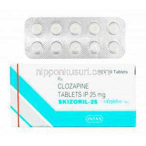 スキゾリル (クロザピン) 25mg 箱、錠剤