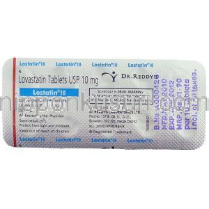 ロバスタチン, LOSTATIN, 10MG 錠  (DR.REDDY)　包装裏面