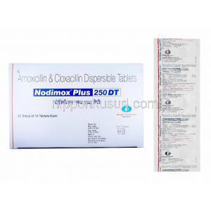 ノディモックス プラス (アモキシシリン/ クロキサシリン) 250mg 箱、錠剤