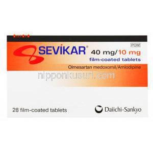 セビカー, オルメサルタン40mg／アムロジピン10mg,28錠,製造元：第一三共, 箱表面