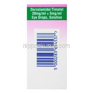ドルゾラミド20mg/ml＆チモロール5mg/ml　配合点眼薬, 製造元：ゼンティバ,箱側面