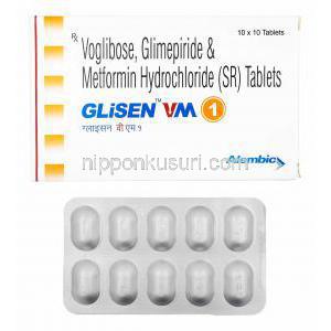 グリセン VM (グリメピリド/ メトホルミン/ ボグリボース) 1mg 箱、錠剤