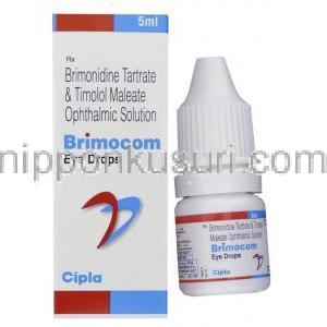 ブリモニジン酒石酸塩/チモロールマレイン酸塩, Brimocom, 2mg / 5mg 点眼液(Cipla)