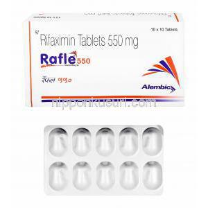 ラフル (リファキシミン) 550mg 箱、錠剤