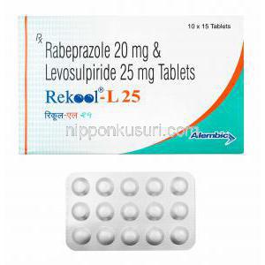 リクール L (レボスルピリド/ ラベプラゾール) 25mg 箱、錠剤