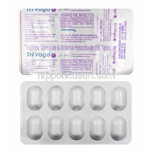 トリボゴ (グリメピリド 1mg/ メトホルミン 500mg/ ボグリボース 0.2mg) 錠剤