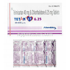 テタン CT (テルミサルタン/ クロルタリドン) 6.25mg 箱、錠剤