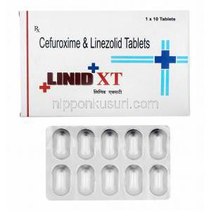 リニッド XT (セフロキシム/ リネゾリド) 箱、錠剤