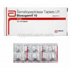 バイオスガンリル (セラチオペプチダーゼ) 10mg 箱、錠剤