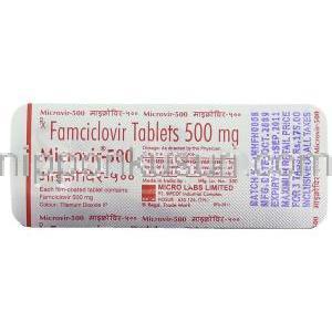 マイクロビル Microvir, ファムビル ジェネリック, ファムシクロビル 500mg 錠 (Micro) 包装裏面